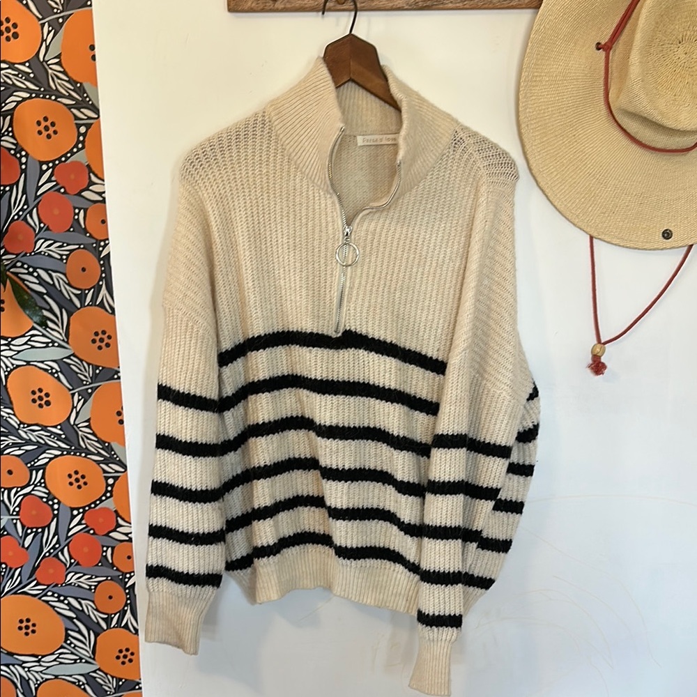 Peace n' Love Cream Half-Zip Sweater